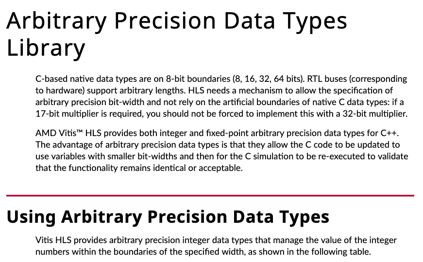 Screenshot of the Xilinx Vitis HLS AP Documentation